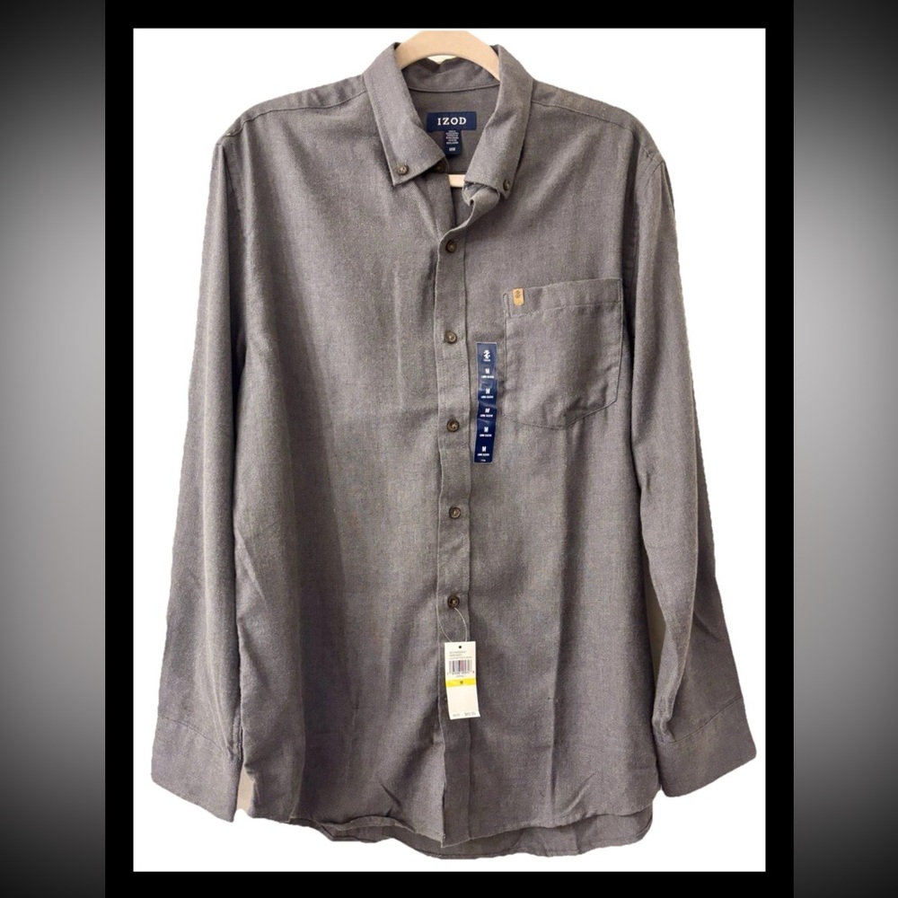 NWT Izod Stratton Flannel Shirt Men's M Asphalt Gray Long Sleeve